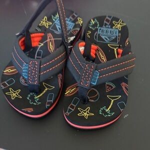 Kids Beach Flip Flops with Neon Summer Print - Reef size 3/4